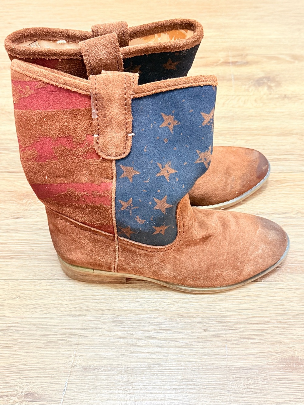 Denim & Supply Ralph Lauren Brown Suede Boots with Red & Blue Star Panels